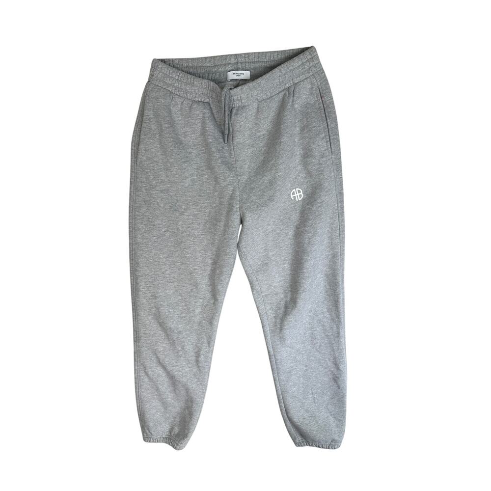 Anine Bing Evan Joggers Lounge Sweatpants Heather Gray White Logo Small